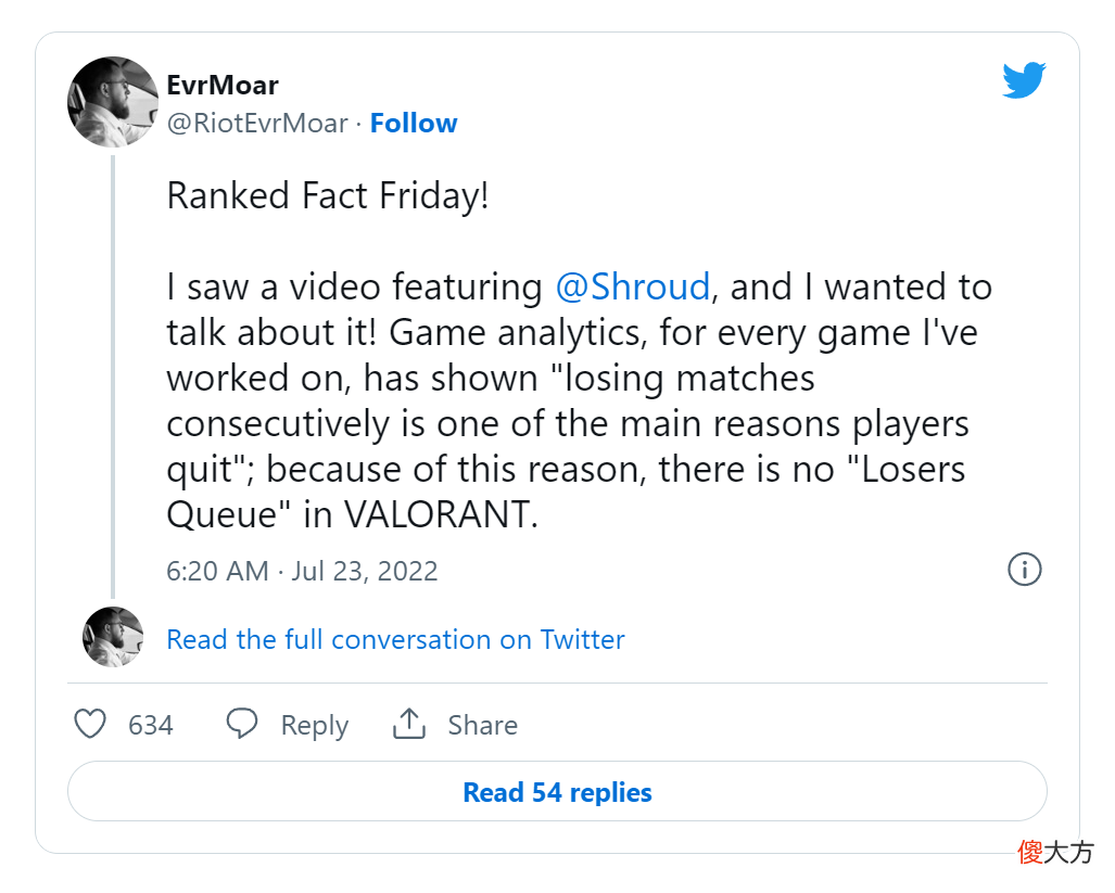 【游戏世界】Shroud 验证《无畏契约》传闻的“败者组匹配”感到震惊，设计师则澄清绝无此事