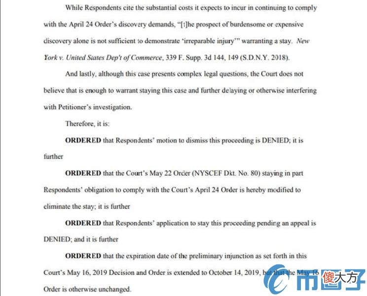 中币| 纽约最高法院裁定：NYAG对Bitfinex拥有管辖权 允许前者继续开展调查