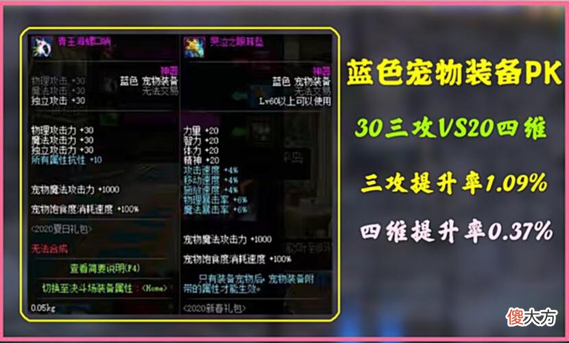 【游戏迷】DNF：用数据说话夏日宠物装备VS新春宠物装备，细节玩家的福利