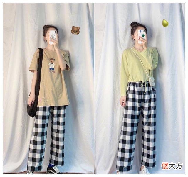 【就爱时尚】浅灰色格子衬衫+白色牛仔短裤+白色印花t恤