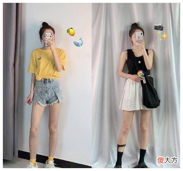 【就爱时尚】浅灰色格子衬衫+白色牛仔短裤+白色印花t恤