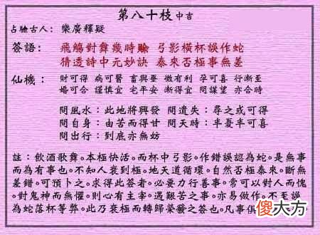 黄大仙灵签80-第八十签解签