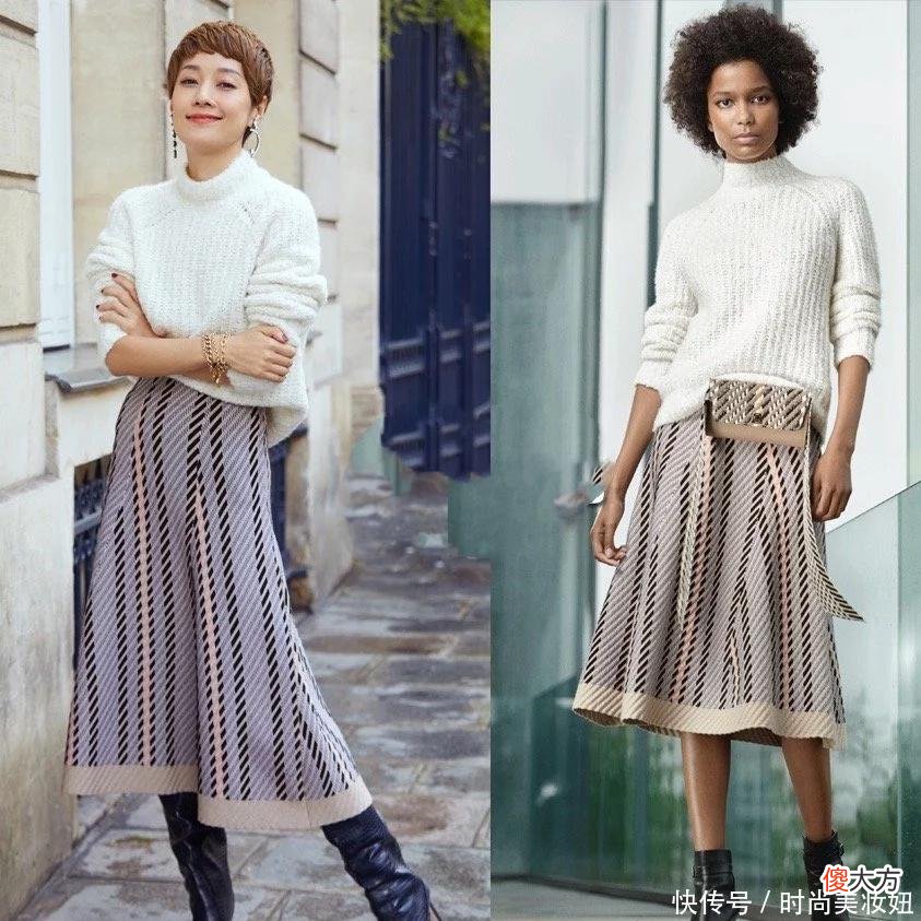 【就爱时尚】马伊琍真会穿,白色毛衣配针织半身裙优雅大气,45岁气质好出众