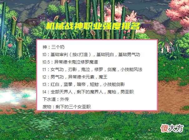 【游戏世界】dnf机械战神职业排名孕育而生，t0~下水道职业排名