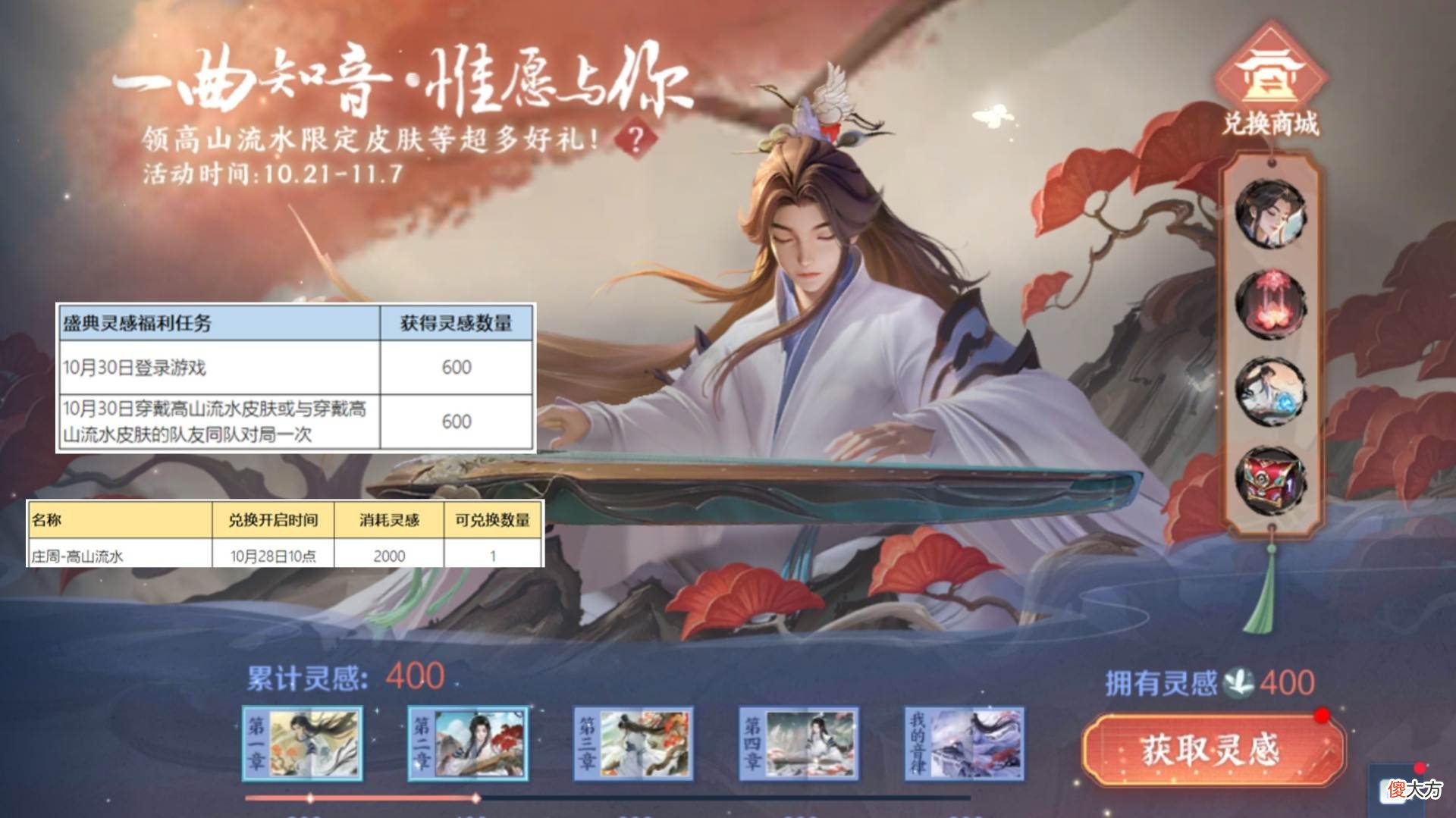 【游戏世界】28号返场皮肤7选2，庄周“高山流水”开启兑换，限时点券别乱花