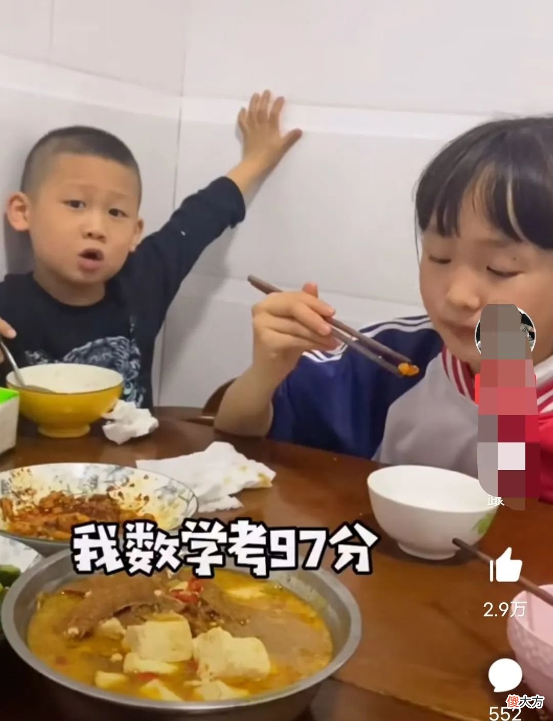 “妈妈，我数学考了97分，你开心不？”妈妈：你语文还不及格呢