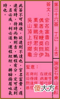 关帝灵签 第三十六签 丁己 上吉