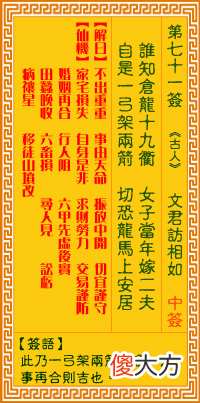 观音灵签 第七一签: 文君访相如