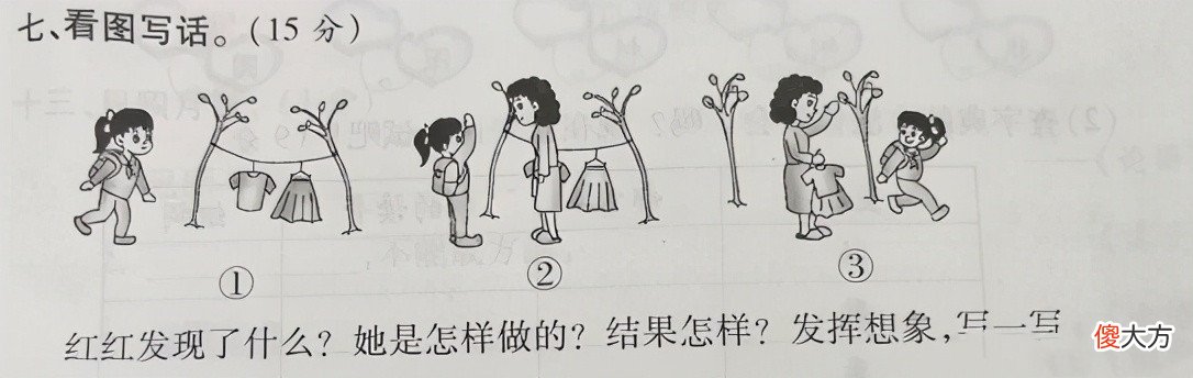 常考的看图写话,《上学路上》、《小猪吃香蕉》和《爱护小树苗》