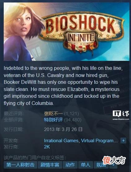 【游戏世界】《生化奇兵 1/2 / 无限》Steam 更新加入 2K 启动器